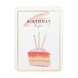 Elegant Golden Frame Birthday Cake Slice Magnet