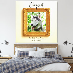 Elegant Golden Frame Photo Dog Memorial Canvas Print
