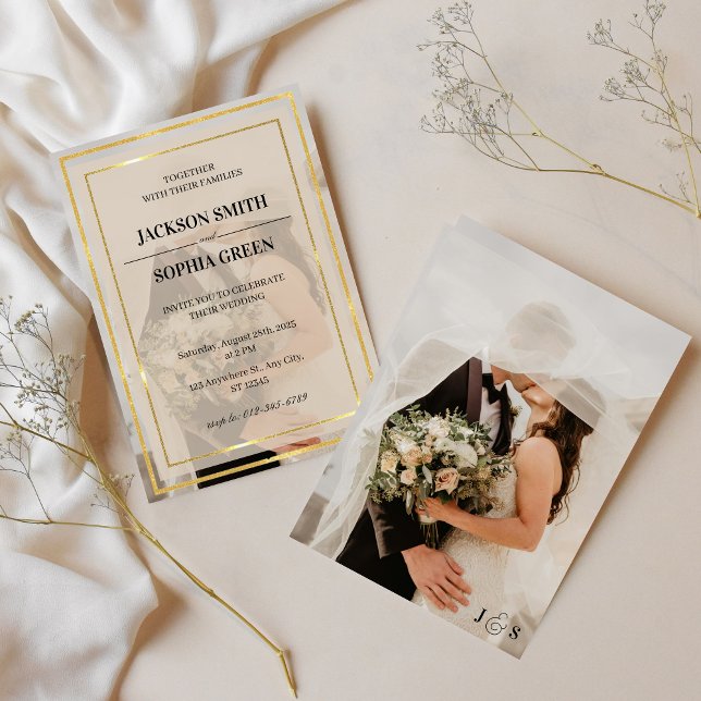 Elegant Golden Frame Photo Wedding Invitation (Creator Uploaded)