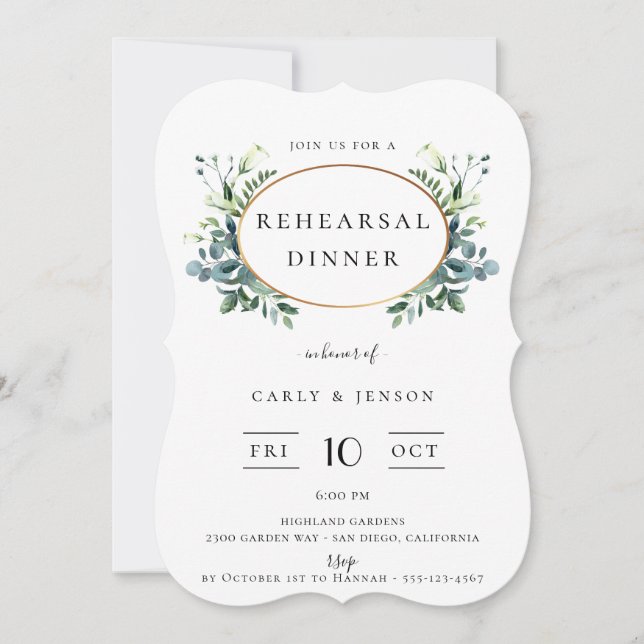 Elegant Golden Frame Rehearsal Dinner Invitation (Front)