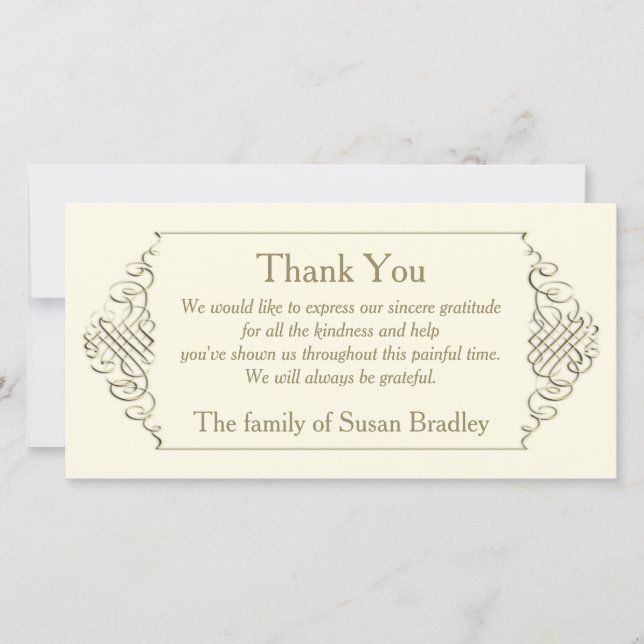 Elegant Golden Frame Sympathy Thank You (Front)