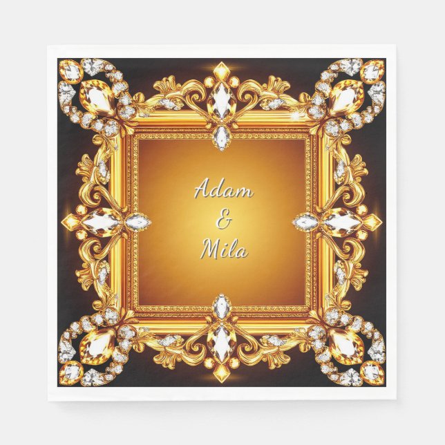 Elegant Golden Frame with Pearls Napkin (Front)