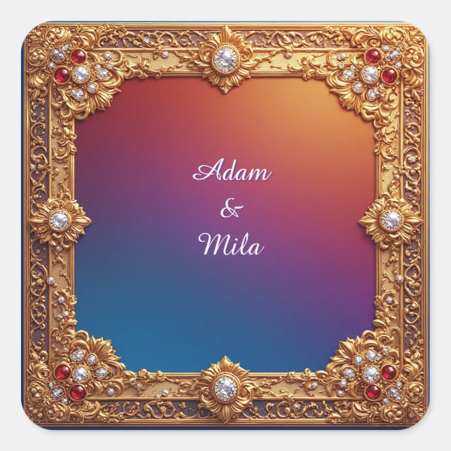 Elegant Golden Frame with Pearls Square Sticker (Front)