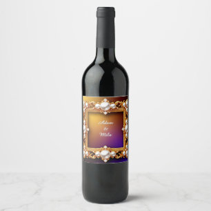 Elegant Golden Frame with Pearls Wine Label