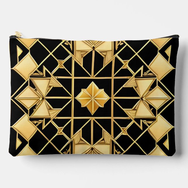 Elegant Golden Geometric Pattern Design Accessory Pouch (Front)
