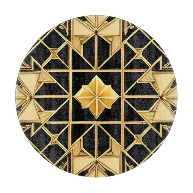 Elegant Golden Geometric Pattern Design Cutting Board (Front)