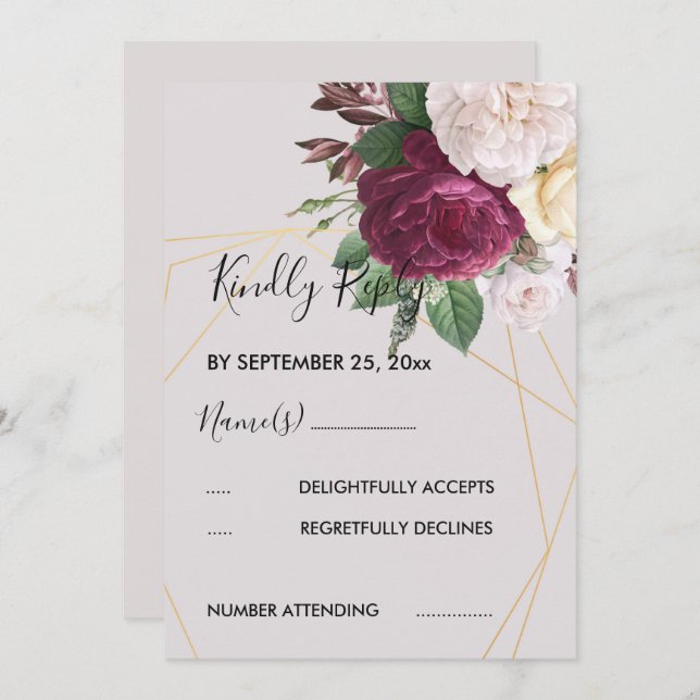 Elegant   golden geometric  RSVP Invitation (Front/Back)