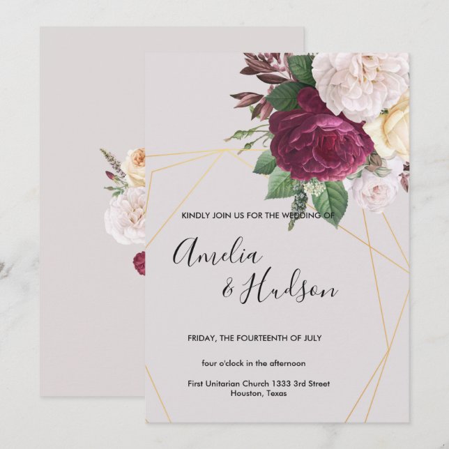 Elegant golden geometric wedding invitation (Front/Back)