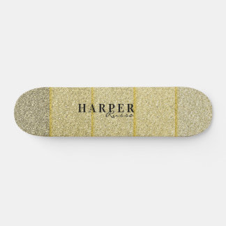 Elegant Golden Glitter Custom Name Skateboard
