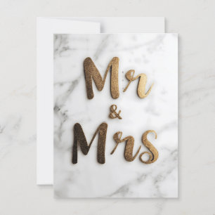 Elegant Golden Glitter "Mr & Mrs" on a Marble Back Postcard