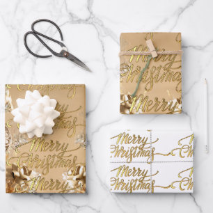 Elegant Golden glitter Snowflakes Merry Christmas Wrapping Paper Sheet