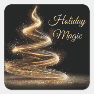 Elegant Golden Glitter Spiral Christmas Tree Square Sticker