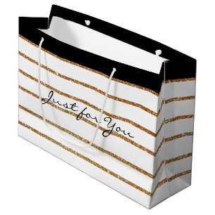 Elegant Golden Glitter Striped Gift Bag