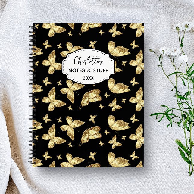 Elegant Golden Gold Butterfly Script Name Monogram Notebook (Creator Uploaded)