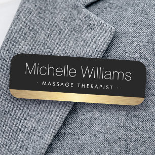 Elegant golden gradient border black name tag
