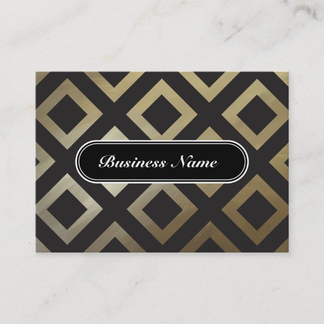 Elegant Golden Graphic Square Pattern Business Card (Front)