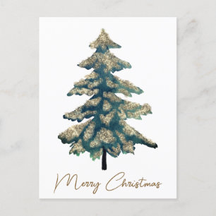 Elegant Golden Green Merry Christmas Tree Holiday Postcard