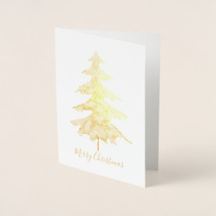 Elegant Golden Green Merry Christmas Tree Photo Foil Card