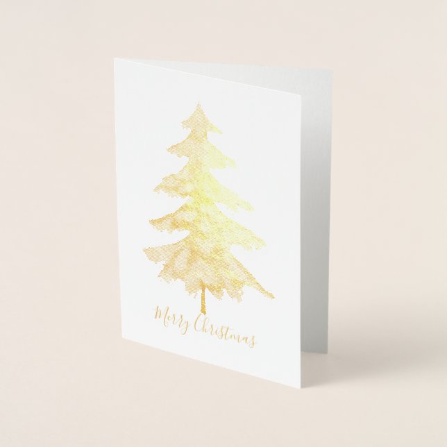 Elegant Golden Green Merry Christmas Tree Photo  Foil Card (Front)