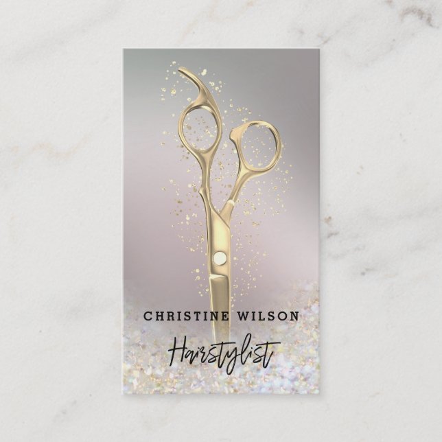 elegant golden hairdresser scissors business card (Front)