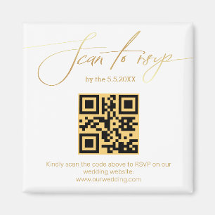 elegant golden handwriting rsvp qr code wedding magnet