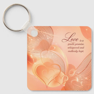 Elegant Golden Heart Romance Art Key Ring