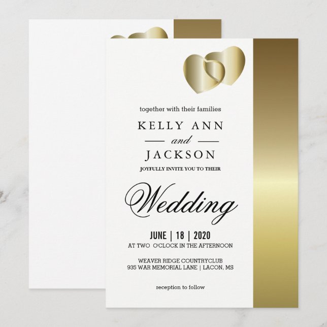 Elegant Golden Hearts Design Invitation (Front/Back)