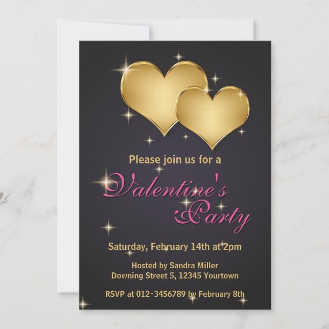 Elegant Golden Hearts Name - Valentine's Day Invitation (Front)