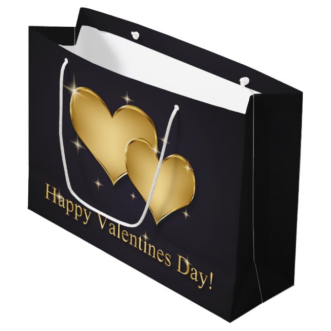 Elegant Golden Hearts Name - Valentine's Day Large Gift Bag (Front Angled)