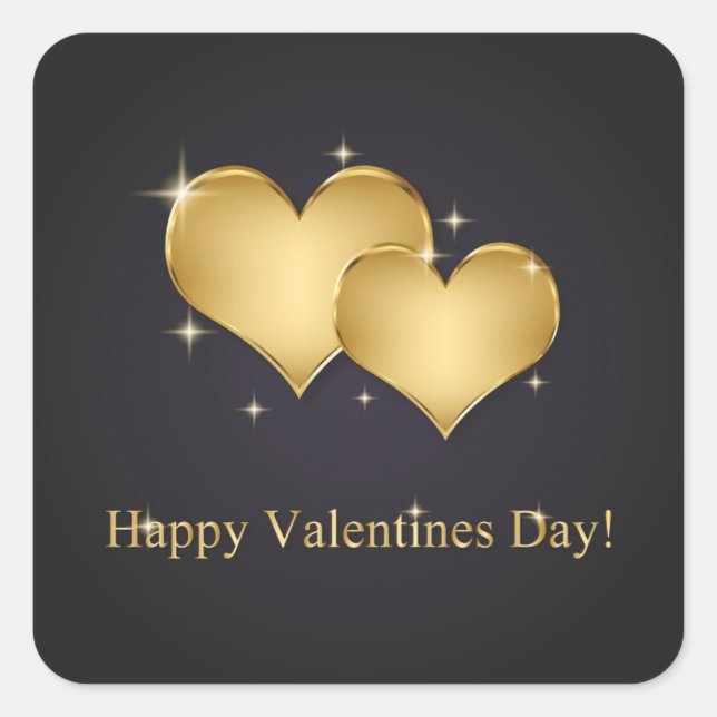 Elegant Golden Hearts Name - Valentine's Day Square Sticker (Front)