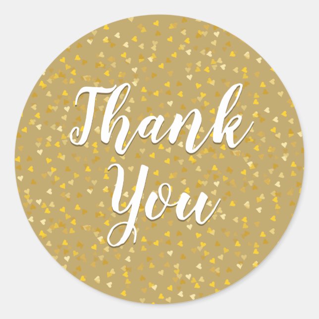 Elegant Golden Hearts Thank You Classic Round Sticker (Front)