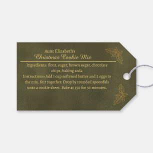 Elegant Golden Holly Christmas Cookie Mix Green Gift Tags
