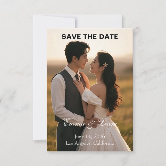 Elegant Golden-Hour Save the Date Card (Front)