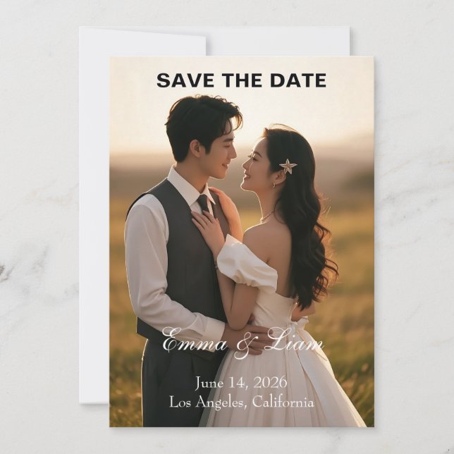Elegant Golden-Hour Save the Date Card (Front)