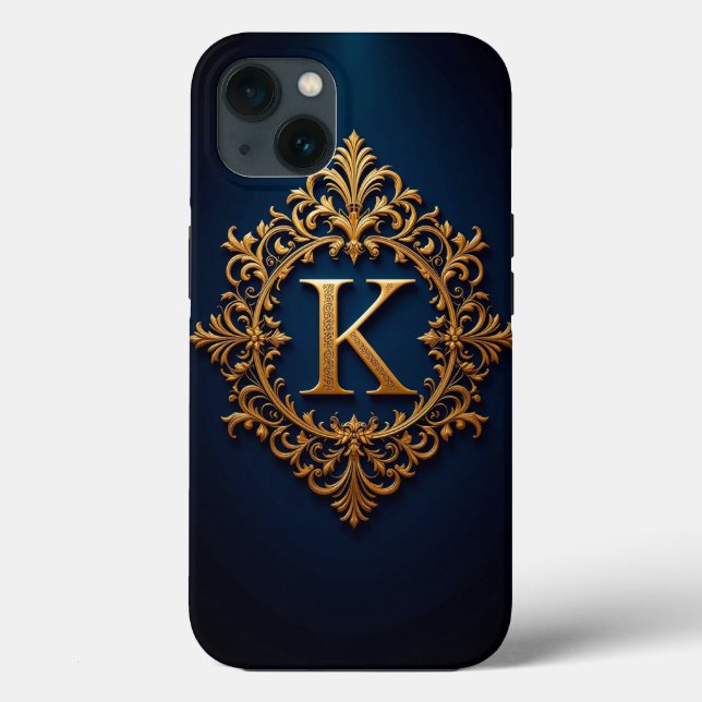 Elegant Golden K Letter Monogram Case-Mate iPhone Case (Back)