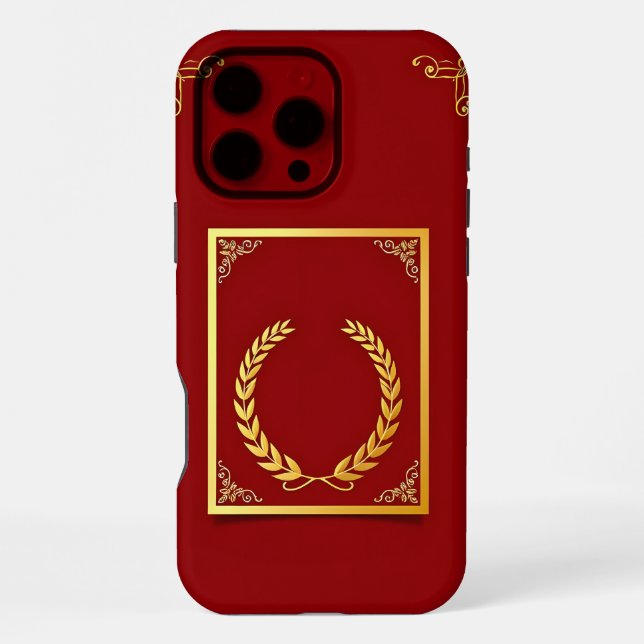 Elegant Golden Laurel in Rectangular Frame iPhone Case (Back)
