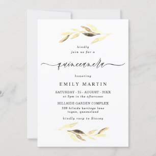 Elegant Golden Leaf Quinceanera Party Invitation