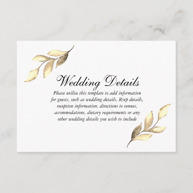 Elegant Golden Leaf Wedding Reception Details Enclosure Card (Front)