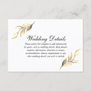 Elegant Golden Leaf Wedding Reception Details Enclosure Card