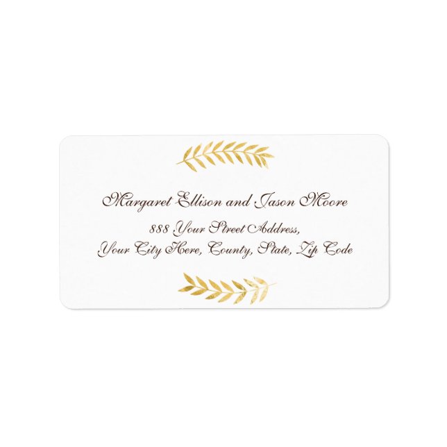 Elegant Golden Leaves and Dark Brown Address Label (Front)