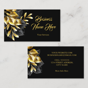 Elegant Golden Leaves On Black Gold Business Card