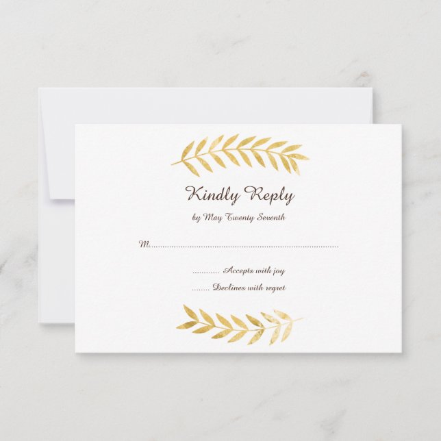 Elegant Golden Leaves Wedding RSVP Card (Front)