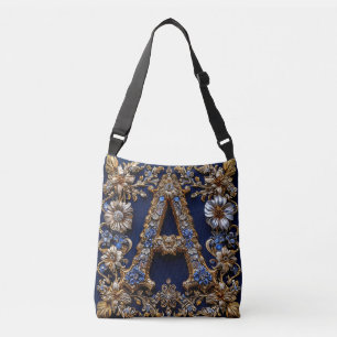 Elegant Golden Letter A Ornate Floral Everyday Crossbody Bag