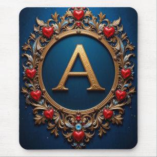 Elegant Golden Letter A Surrounded by Hearts Mouse Mat