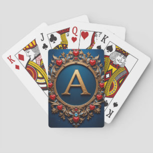 Elegant Golden Letter A Surrounded by Hearts Playing Cards