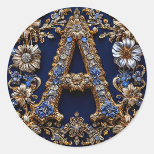 Elegant Golden Letter "A" With Ornate Floral Decor Classic Round Sticker