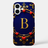 Elegant Golden Letter B Surrounded by Hearts