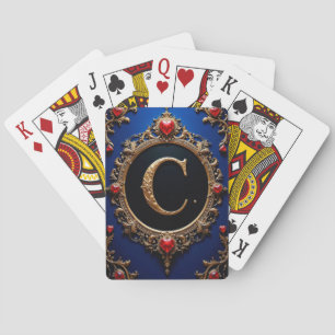 Elegant Golden Letter C Surrounded by Hearts Playing Cards