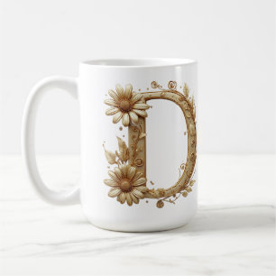 Elegant Golden Letter D With Floral Design Coffee Mug