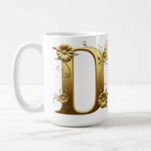 Elegant Golden Letter D With Floral Design Coffee Mug